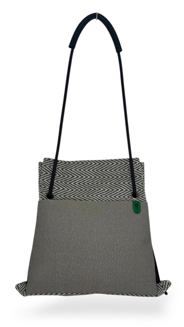 grey zigzag textured sustainable bag - reclaimed limited edition  commuter backpack