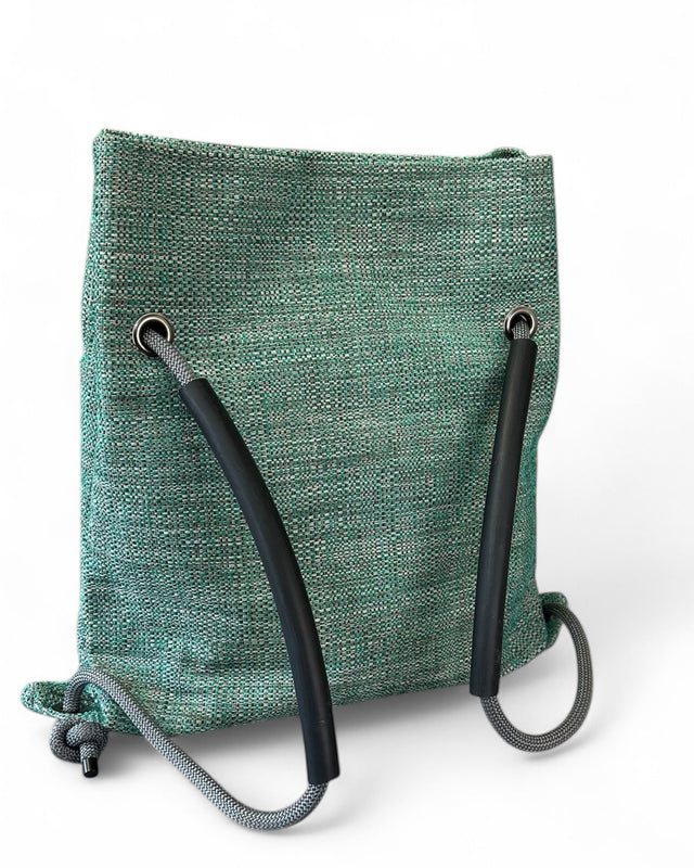 Turquoise heavy weave twill sustainable bag - convertible customisable backpack
