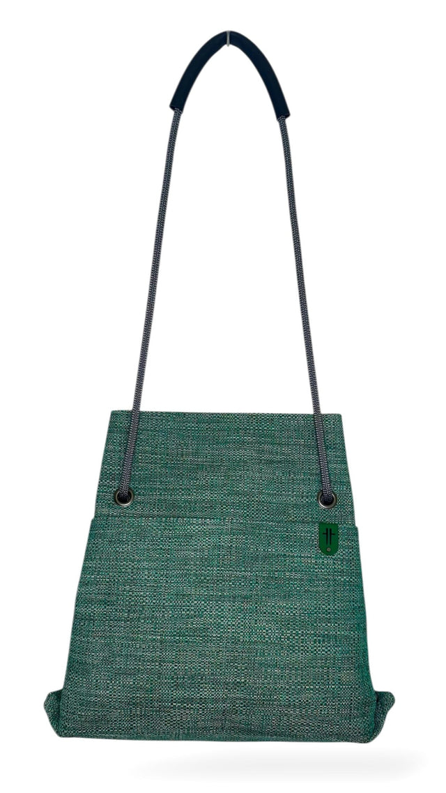 Turquoise heavy weave twill sustainable bag - convertible customisable backpack