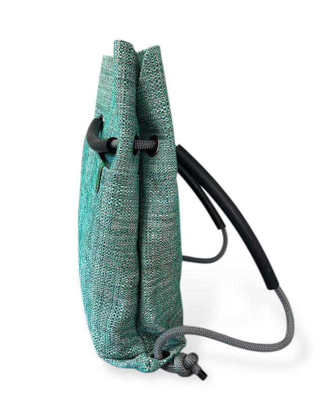 Turquoise textured twill convertible 2in1 backpack - handmade limited edition bag