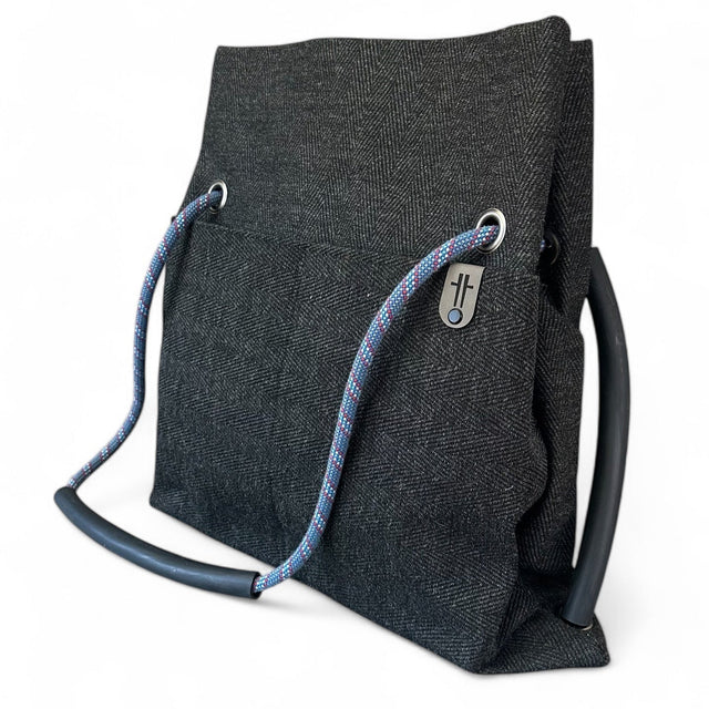 black twill ditto convertible bag with upcycled climbing rope