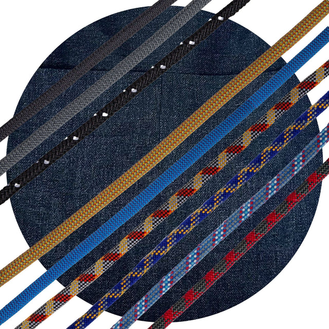 colour swatch of black tweed with rope option