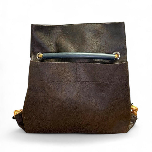 Convertible commuter Ditto bag handmade with sustainable reclaimed materials in faux brown nubuck