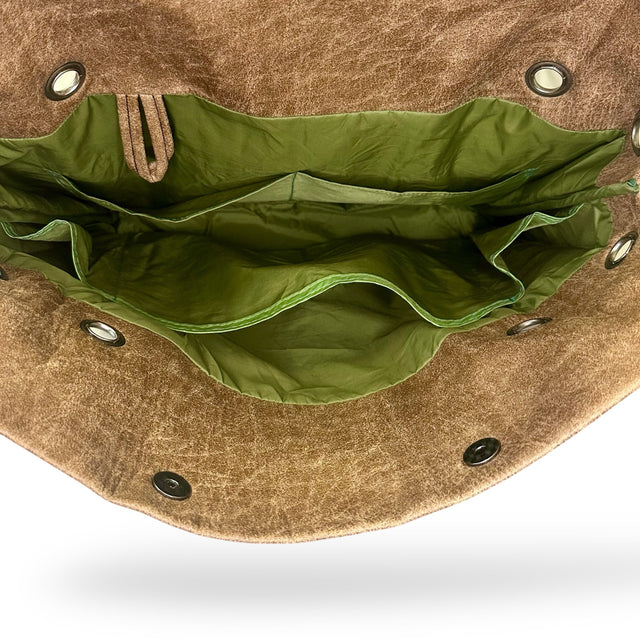 brown weather faux leather bag with recycled tent lining