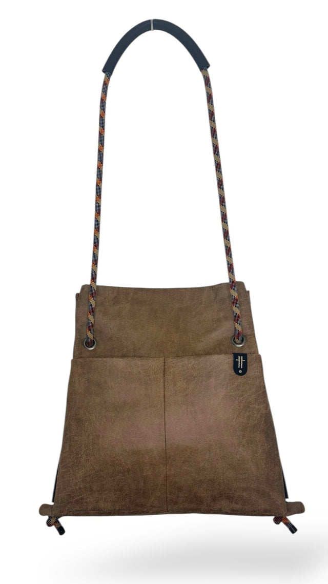 brown weathered reclaimed faux leather convertible bag - handmade 1 of a kind