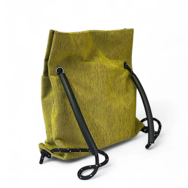 chartreuse green reclaimed textile convertible backpack - sustainable bag