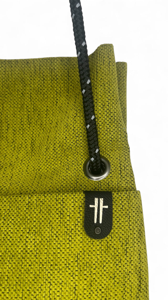 chartreuse green textile convertible backpack - reclaimed materials