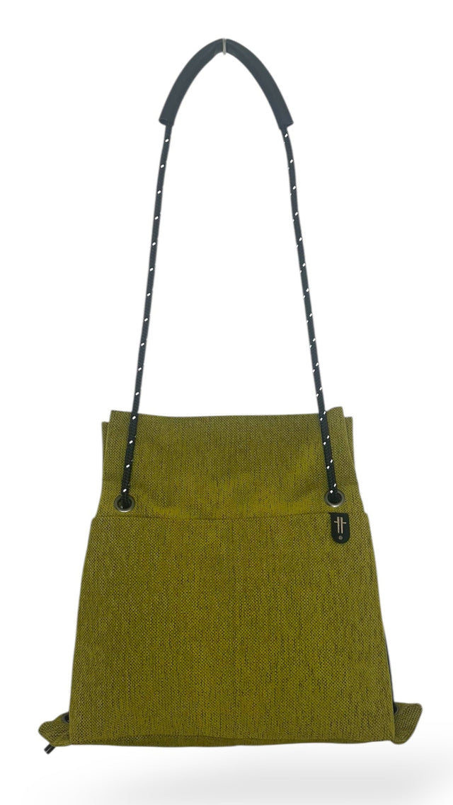 chartreuse green one of a kind sustainably  handmade bag - convertible backpack