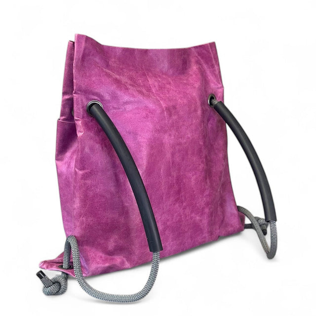 fuchsia reclaimed pleather sustainable commuter backpack limited edition