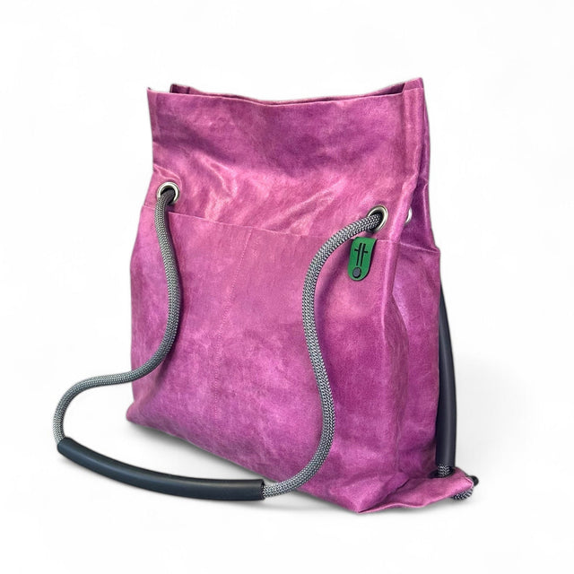 Fuchsia sustainable reclaimed faux leather backpack - commuter bag