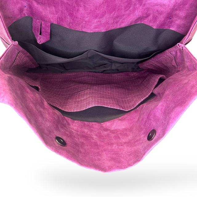fuchsia sustainable commuter bag inside pockets lots of storage
