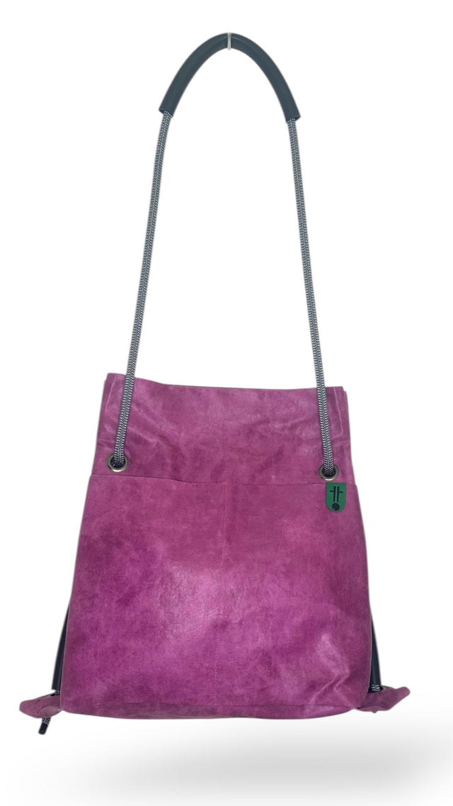 Fuchsia sustainable reclaimed faux leather backpack - limited edition bag