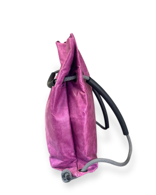 Fuchsia sustainable reclaimed faux leather backpack - urban bag