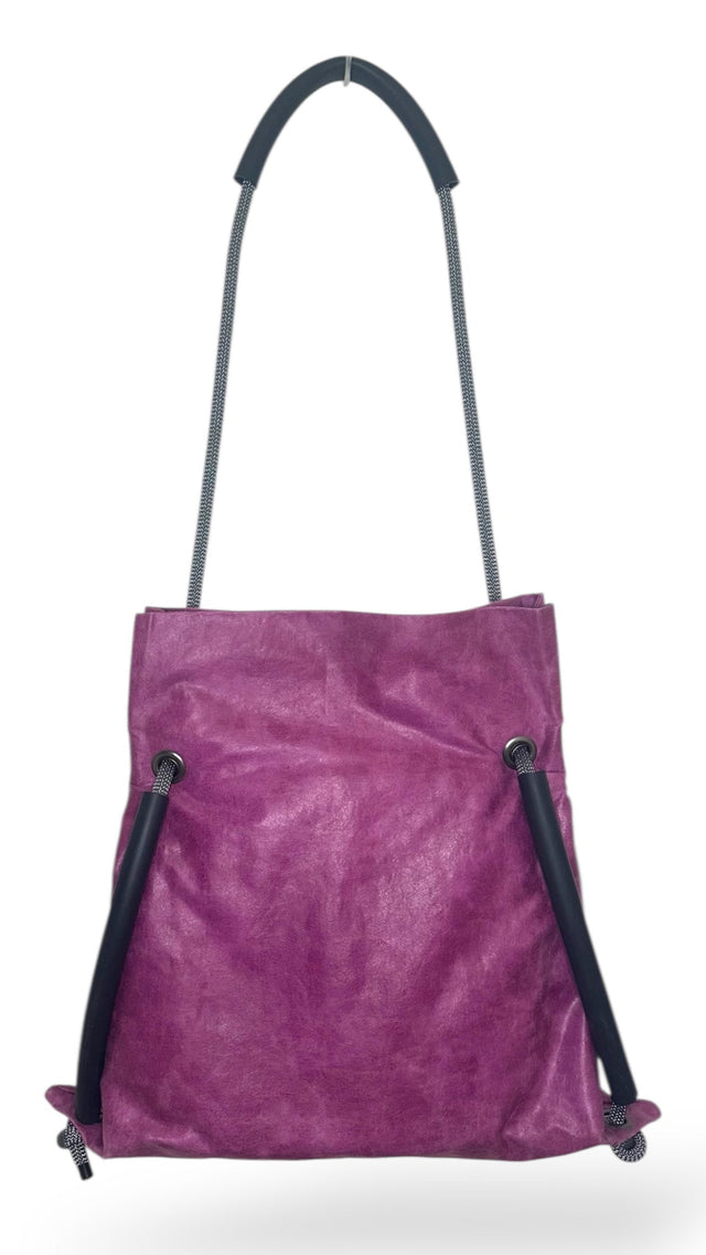 Fuchsia sustainable reclaimed faux leather backpack - customisable bag