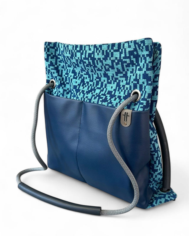 geometric blue convertible 2in1  backpack - handmade customisable commuter bag