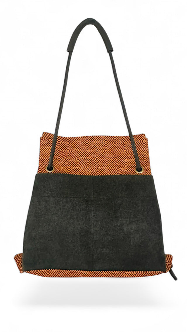 Ditto orange & black geometric convertible bag hanging