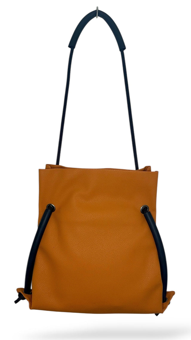 orange pleather sustainable commuter bag customisable and reclaimed materials