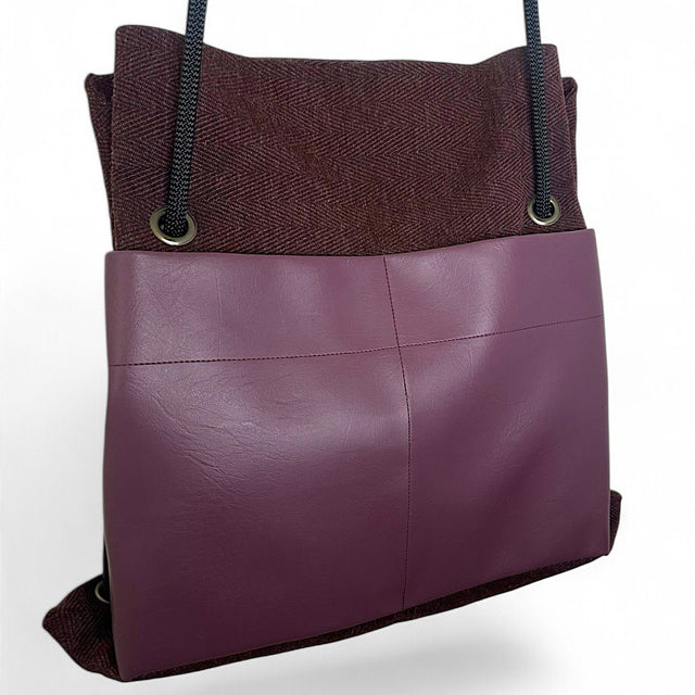Handmade reclaimed plum chevron textile Ditto convertible backpack
