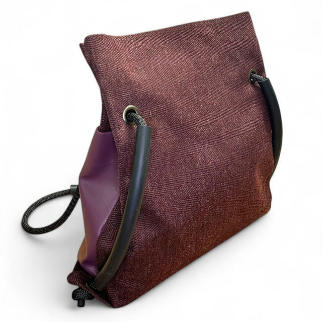 Handcrafted sustainably made plum chevron textile Ditto convertible backpack