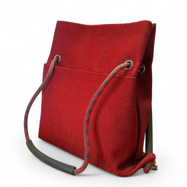 Ditto crimson red textile 2in1 sustainable bag with recycled climbing rope handle