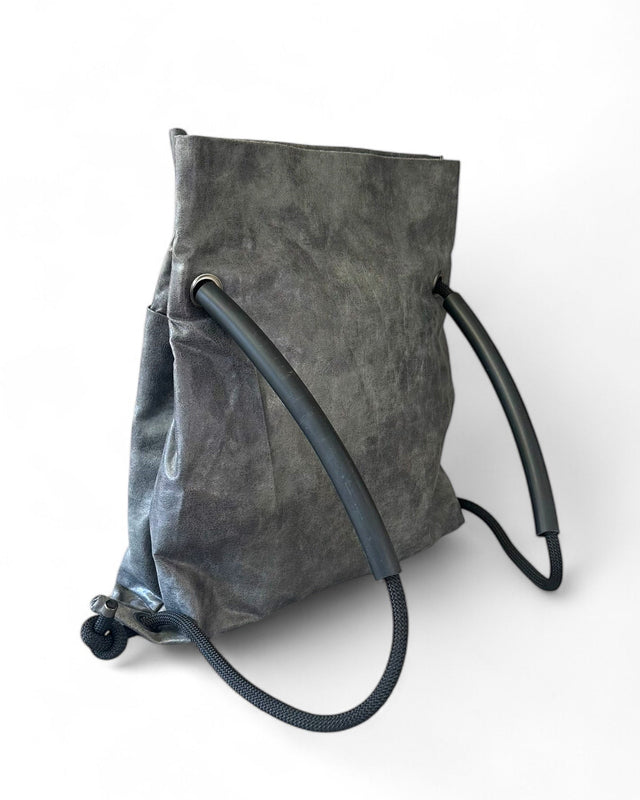 slate grey pleather sustainable bag convert to backpack - sustainable reclaimed limited edition