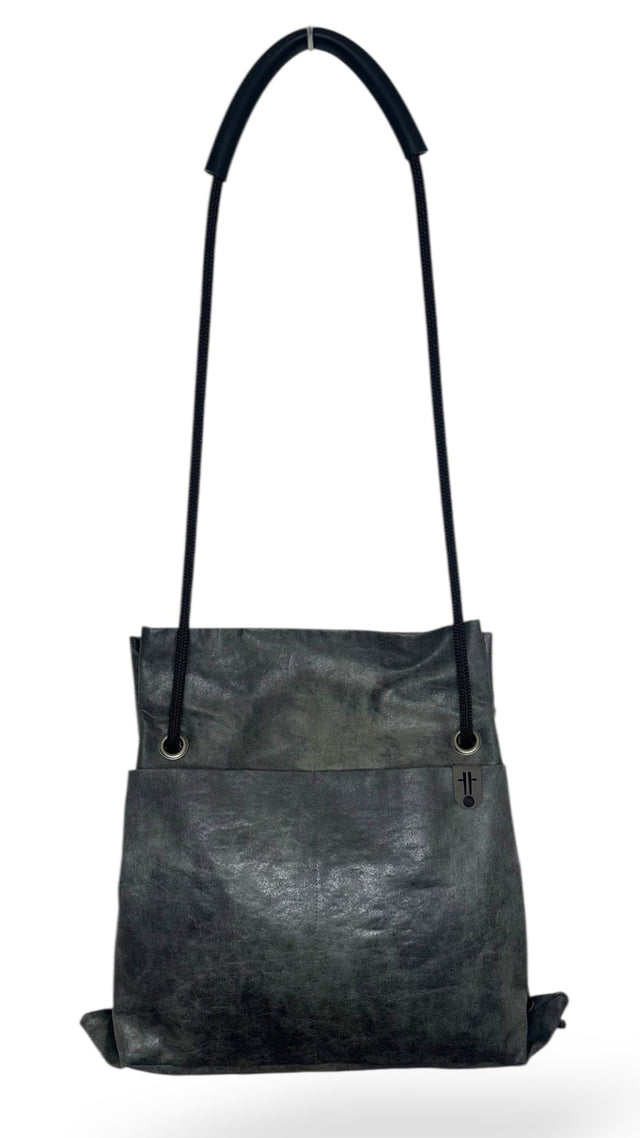 slate grey pleather sustainable bag convert to backpack - reclaimed limited edition