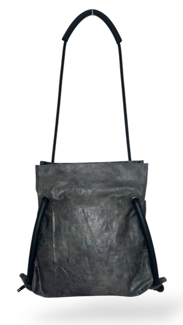 slate grey pleather convertible backpack - sustainable reclaimed limited edition bag