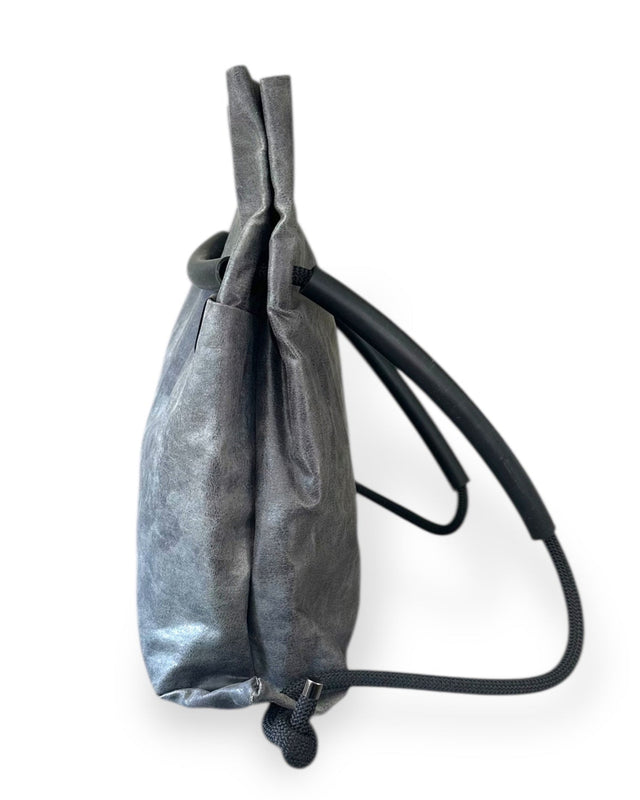 slate grey pleather limited edition sustainable bag convert to backpack - sustainable commuter bag
