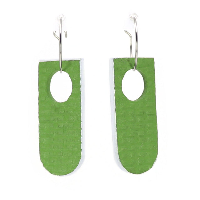 Green arch-shaped earrings on a white background