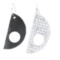 crescent moon shaped reversible earring, one in dark grey and the other white with light grey detail
