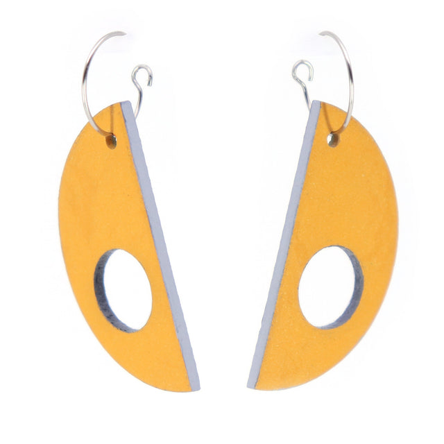 orange and grey earrings on a white background