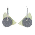 Bauhaus shaped adjustable earrings on oval hoop in mossy speckled green and grey linoleum