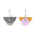 Bauhaus shaped reversible earrings on oval hoop in orange & lilac or grey