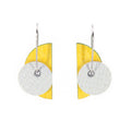 yellow and white adjustable Bauhaus shaped earrings on oval hoops