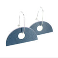 semi-circle navy earrings on oval hoops