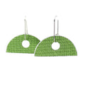 semi-circle green earrings on oval hoops
