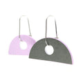 semi-circle reversible earrings in grey and lilac on oval hoops