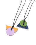 Linoleum orange & lilac or navy & green pendant necklaces