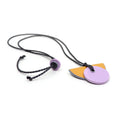 Linoleum orange & lilac Bauhaus pendant necklace on grey twisted string