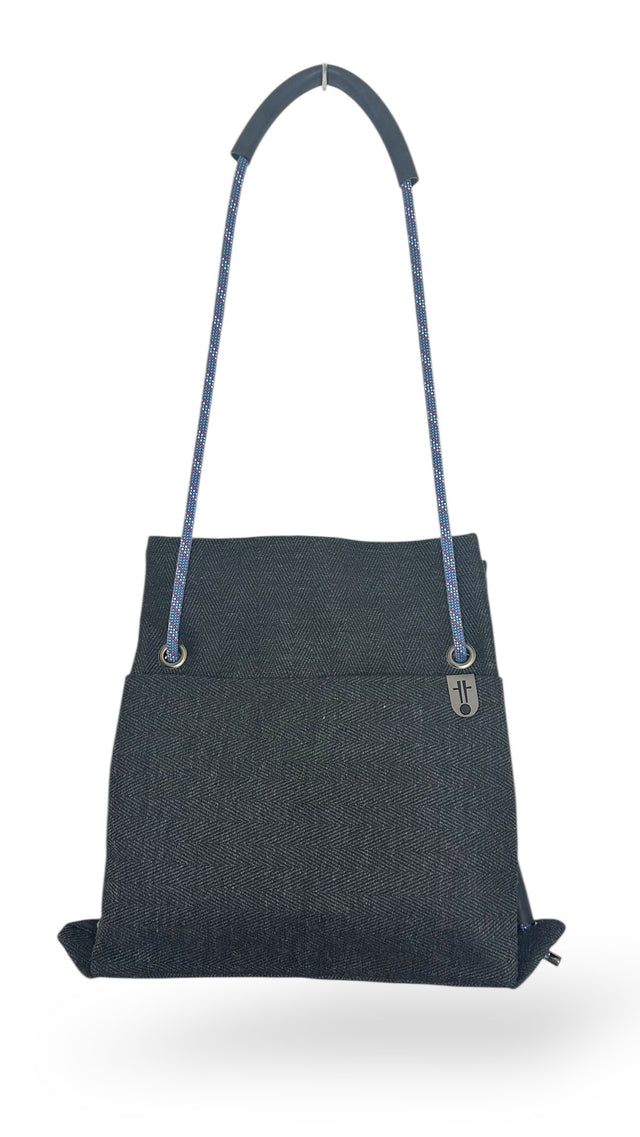 black chevron sustainable ditto convertible bag with upcycled climbing rope