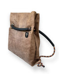 brown reclaimed weathered faux leather convertible bag with recycled climbing rope customisable 