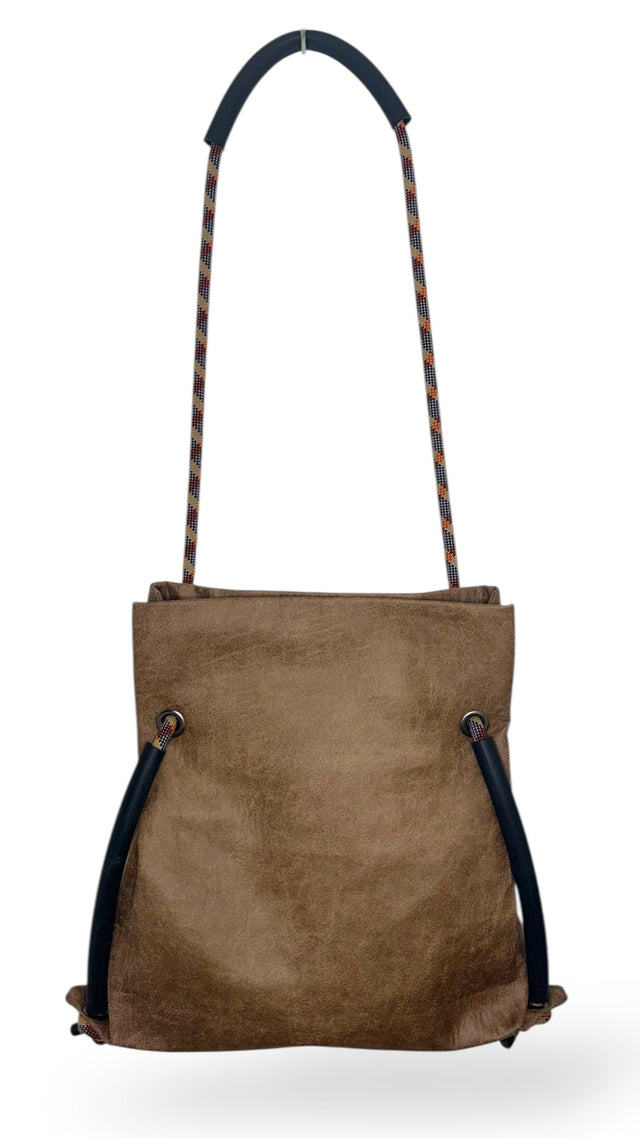 brown weathered faux leather convertible bag  - convertible with recycled climbing rope 