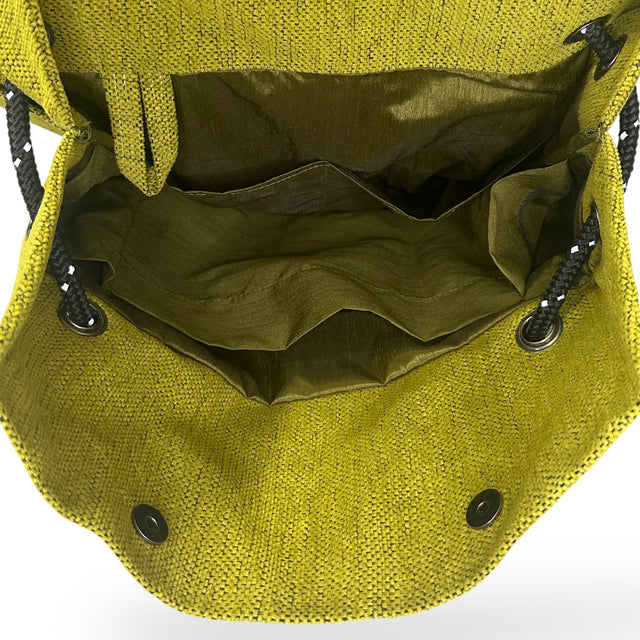 chartreuse green textile convertible backpack - inside pocket organisation 