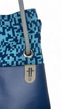 Geometric Blue aqua sustainable bag reclaimed textiles and customisable