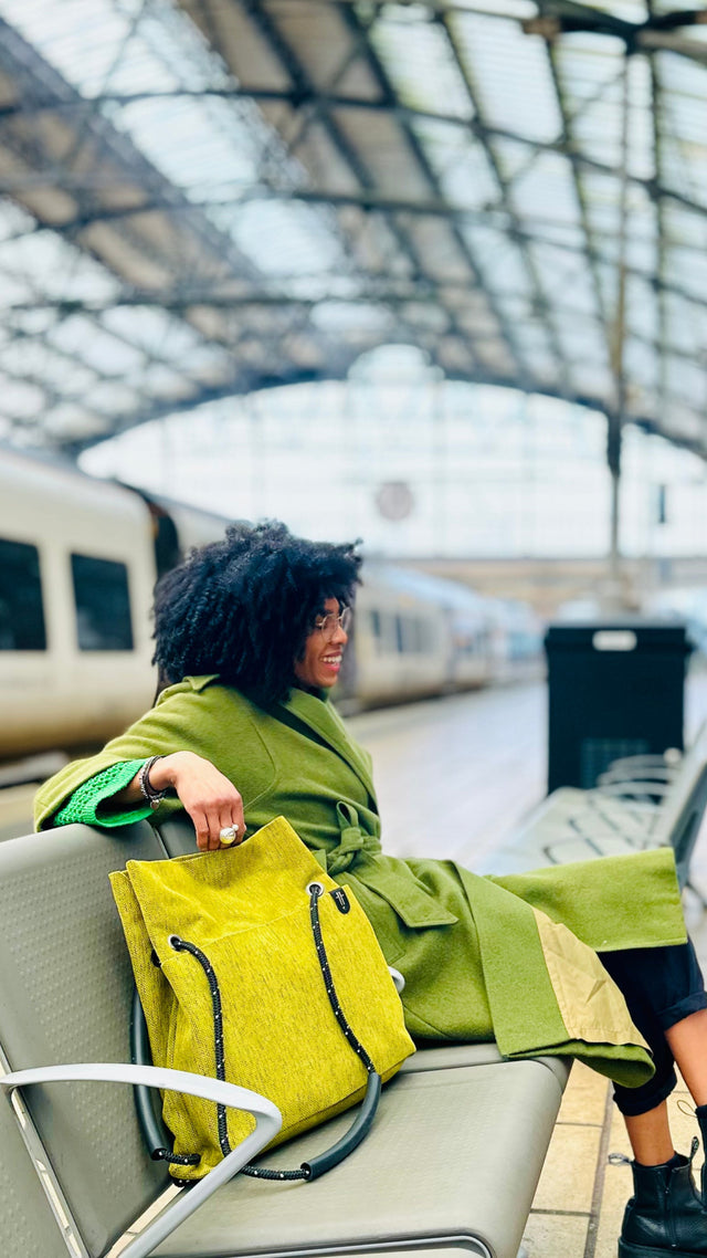 chartreuse sustainable one of a kind commuter bag - customisable bespoke unique 