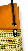 Orange pleather one of a kind bag - sustainably made commuter bag that transforms to a backpack