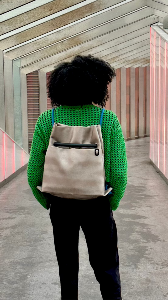 platinum backpack in geometric walkway architecture