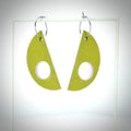 moss green D-shaped earrings rotating to show pink back