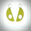 moss green D-shaped earrings rotating to show pink back