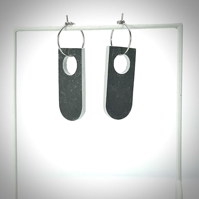 rotating grey and white linoleum earrings